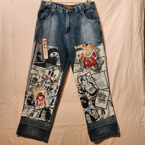 Vintage Y2K No. 83 Jeans Japanese Sumo Samurai 36 x 32 Embroidered Denim 2000s - Picture 13 of 13